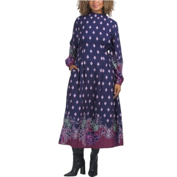 CELINA MOON Long Sleeve Mock Neck Floral Maxi Dress